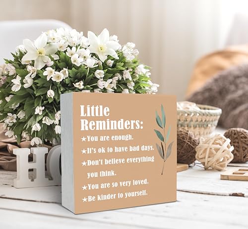 SRADMO Inspirational Little Reminders Wood Box Sign Desk Decor, Inspirational Desk Decor, College Motivational Positive Affirmation Gifts Box Sign For Office Home Dorm Tabletop Decoration(Orange) - color: orange, size: 5″×5″