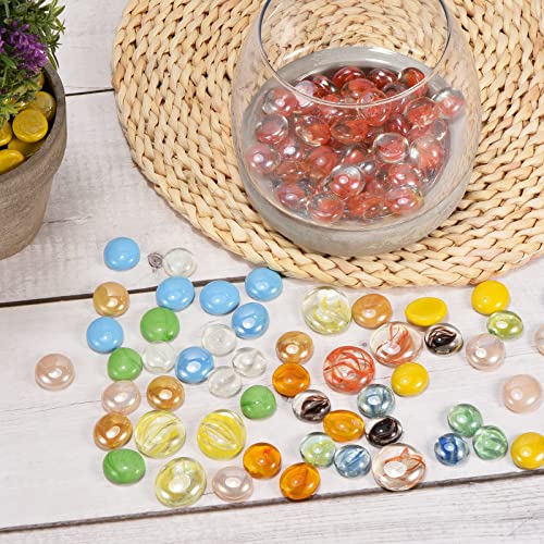 MECCANIXITY Decorative Flat Glass Marbles 17-19mm Rock Vase Filler Beads Pebbles Petal Blue for Fish Tank Table Scatter Decor, 100 Pcs - color: Blue