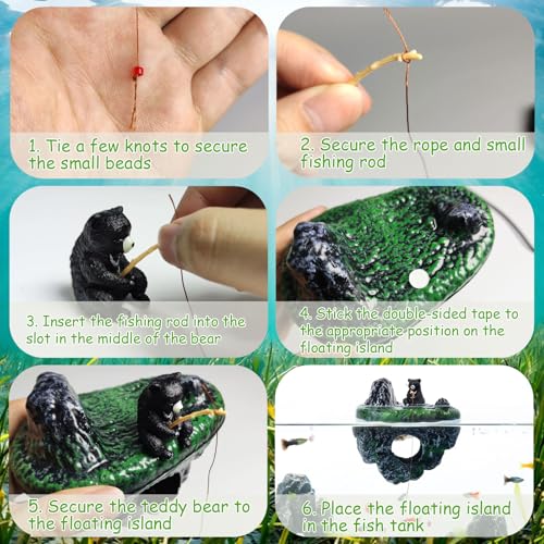 Aquarium Floating Island Decoration with Interactive Fish Feeding Hook, Floating Betta Hide and Shrimp Cave, Aquarium Decor with Hideout Tunnel, Betta Fish Hammock