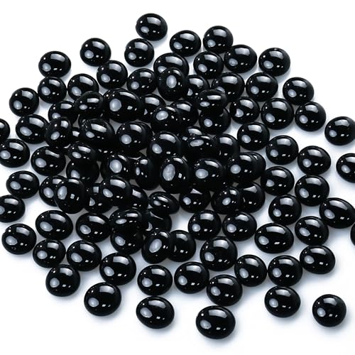 CYS EXCEL Black Glass Gemstone Beads Vase Fillers (2 LBS) Flat Marble Beads Multiple Color Choices Aquarium Decor Rocks Floral Stones Decorative Mosaic Glass Gem Pebbles - color: Black, size: 2 lb