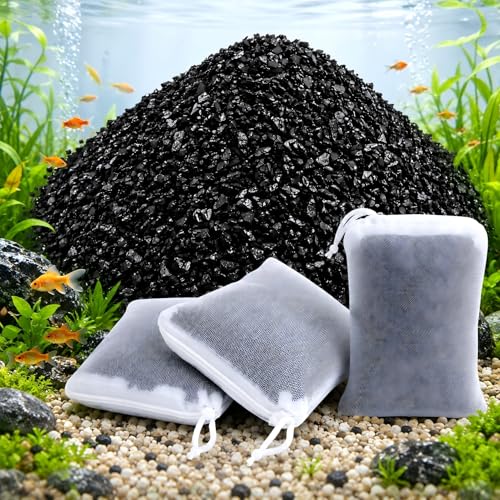 MAQIHAN 0.9 LB Activated Charcoal Pellets - Activated Carbon Aquarium Filter Media Charcoal Pellets for Fish Tank Supplies Media Bags for Aquarium Coconut Shell Charcoal (410G, 3 Nylon Bags) - size: 0.9 lb