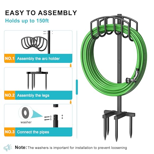 Garden Hose Holder, Detachable Metal Water Hose Holder Stand, Heavy Duty Freestanding Garden Hose Reel Rack and Hose Storage Organizer for Outside Yard