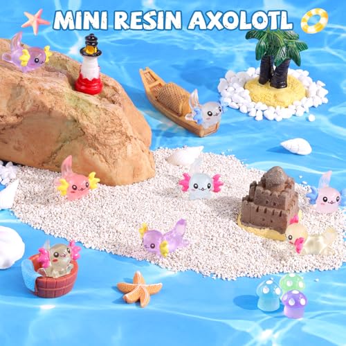 40PCS Mini Resin Animals Colorful Tiny Axolotls Glow in Dark, Miniature Figures to Hide, Little Animal Small Figurines for Topper Desk Garden Dollhouse Landscape Aquarium Ornaments Crafts & Decor - color: Glow in Dark Axolotls-40pcs