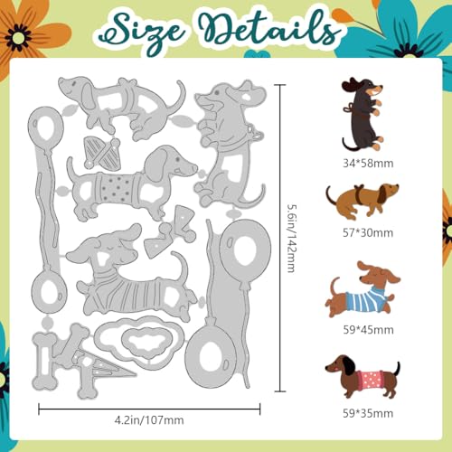 Balloon Dachshund Die Cuts, Carbon Steel Die Cuts Cutting Dies Dog Frame Stencils Scrapbooking Embossing Template Dies for Card Making Party Greeting Embossing Invitation Photo Album - style: Balloon dachshund