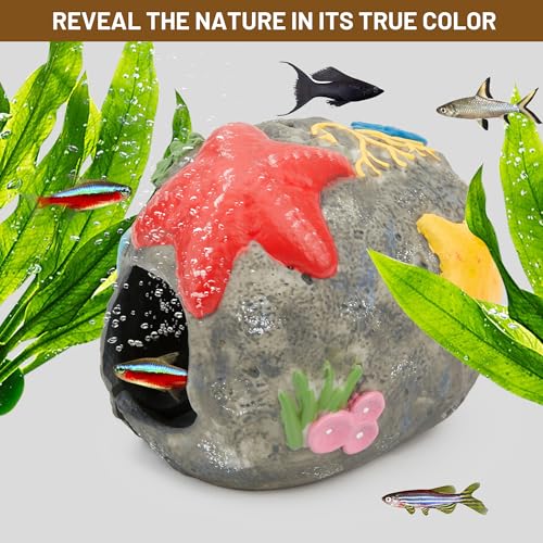 Upgraded Magnetic Detachable Aquarium Hideaway Coral Rock Cave to Check Your Aquatic Pets to Breed, Play and Rest Safe and Non-Toxic Resin Fish Tank Viewing Hideout Ornaments