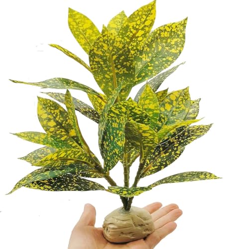 Reptile Plants Terrarium Artificial Leaves Reptile Tank Decorations for Bearded Dragon Lizard Snake Geckos Chameleon Amphibian Habitat Terrarium Decor - color: Golden