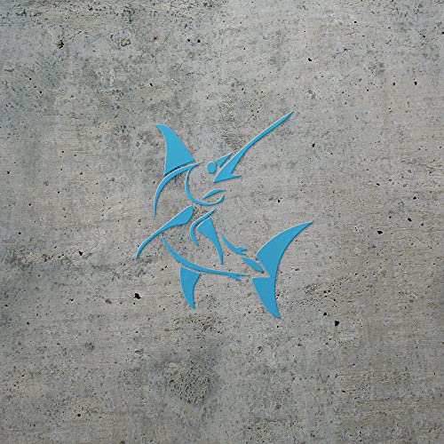 2 Pcs - Decal Stickers of Stylized Marlin Fish (Azure Blue) Premium Waterproof Vinyl Decal Stickers for Laptop Phone Accessory Helmet Car Window Mug Tuber Cup Door Wall ANDSKUS512501BE070722 - color: Azure Blue, size: 3.8'' x 4.4''