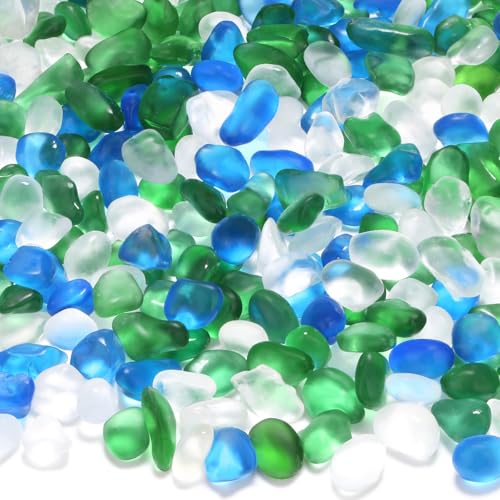 YATOJUZI Aquarium Gravel Fish Tank Rocks 0.85lb Sea Glass Stones for Crafts Decorative Frosted Glass Pebbles for Aquarium Fish Tank Vase Filler DIY Home Decor (Green/Ocean Blue/White) - color: Green/Ocean Blue/White