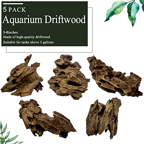 Hamiledyi Natural Driftwood for Aquarium Decor Sinkable Reptile Wood Branches Fish Tank Log Habitat Decorations Terrarium Ornament Assorted - size: S:3-8 inches-5pcs