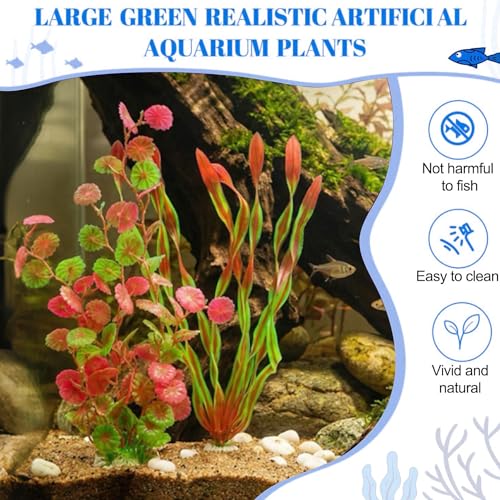 Aquarium Artificial Plants 2 Pack – Tall Realistic Fish Tank Plants Decor with Stable Base, Safe Soft Leaves for Betta, Guppy, Shrimp & Tropical Fish, Natural Aquascape Decoration for Aquarium - color: 2pack-red Plants