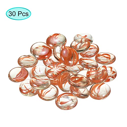 MECCANIXITY Decorative Flat Glass Marbles 28-32mm Rock Vase Filler Beads Pebbles Petal Red for Fish Tank Table Scatter Decor, 30 Pcs