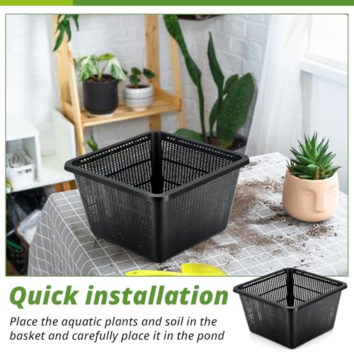 8 Pcs Aquatic Plant Baskets for Hydroponics Water Garden Plant Pots Black Plastic Mesh Basket 9 x 9 x 5.2 Inch Square Pond Containers for Island Live Aquarium Botany Flowers
