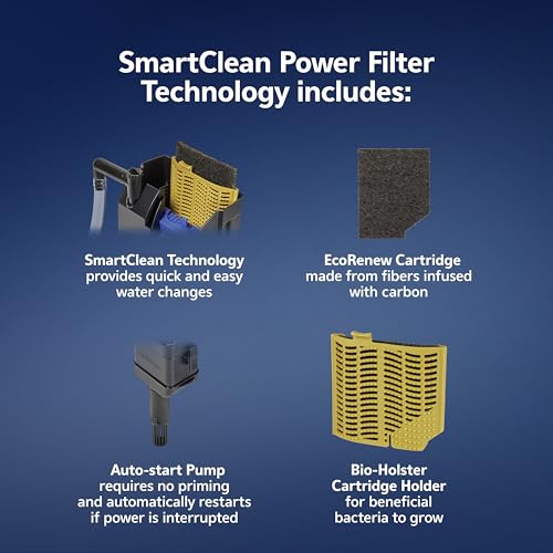 Aqueon SmartClean Power Filter with EcoRenew Filter Cartridge, Quick and Easy Water Changes, Quiet Operation, Adjustable Flow, for 30-50 Gallon Freshwater and Saltwater Aquariums, Large - size: 30-50 Gallons