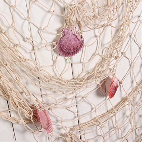 Rosoz Nature Fish Net Wall Decoration with Shells, Ocean Themed Wall Hangings Fishing Net Party Decor for Pirate Party,Wedding,Photographing Decoration - color: Beige