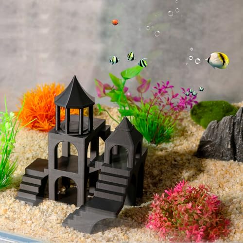 Aquarium Undergravel Fish Tunnel Hide Cave Corner Castle Tank Decorations Under Gravel Viewing Tunnel Fish & Shrimp Cave for Aquarium Hideout(Black,Style C) - color: Black, style: Style B