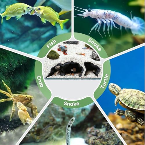 LIYAOLI Aquarium Ornaments Cave Tunnel with Viewing Ports | Fish Tank Decoration Hideout for Pleco, Shrimp & Corydoras | Substrate-Friendly Design & Sinking Base - color: Black
