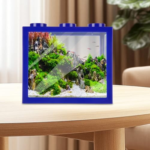 4PCS Plastic Small Betta Fish Tank, 0.6 Gallon Stackable Fish Bowl, Cube Fish Aquarium Tank for Shrimp, Turtle, Small Crab (Blue) - color: Blue