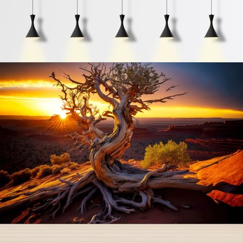 2 Packs Sunset Desert Reptile Tank Background Dead Tree Sunrise Orange Deserts Gobi Aquarium Background Blue Sky Rock Formation Mountain Desertscape Nature Landscape Reptile Fish Backgrounds 24x12in - color: Yellow_Brown, size: 24(W)x12(H)inches/ 60(W)*30
