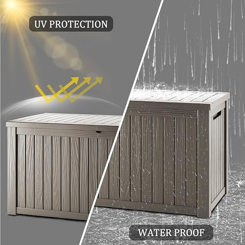 TARKARI 180 Gallon Outdoor Storage Box Waterproof, Resin Deck Boxes with Lockable Lid & UV-Resistant for Patio, Pool, Garden Furniture Cushions & Accessories, Coffee - color: Coffee, size: 180 GAL