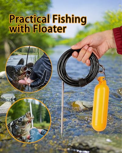 Steel Wire Fish Stringer Fish Holder for Caught Catch with High-Visibility PVC Float Wear Rope for Spearfishing & Angling Ground Plug & Stringer Set (19.7 Feet)