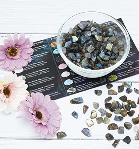 Crocon 1/2 LB Crushed Labradorite Chips Bulk Stones 1100+ Carats Natural Quartz Pieces Irregular Shape Gemstones for House Warming Gifts New Home & Chakra Healing Crystals Home Décor Gifts for Women - color: Labradorite Chips, size: 1/2 Pound
