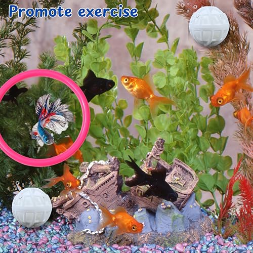 Betta Ring Enrichment Toys with Filter Ball set, Turtle Water Cleaner Ball, Aquarium Feeding Ring with Nitrifying Balls, Betta Fish Toy, Aquatic Turtle Enrichment Toy, Tortoise Supplies (Pink, M-70mm) - color: Pink, size: M-70mm