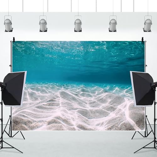 Renaiss 5x3ft Under The Sea Backdrop Blue Sea Water Ocean Sunshine Sunlight Deep Underwater World Aquarium Photography Background for Travel Holiday Seaside Party Decor Photo Studio Props - color: WSNWH17697, size: 5x3ft