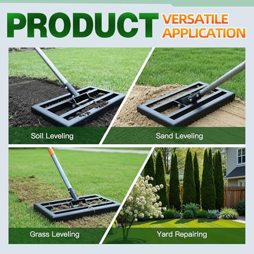 Lawn Leveling Rake 17x10 Inch, 6FT Heavy-Duty Carbon Steel Lawn Leveler – Yard Leveling Rake for Soil, Sand, Grass, Perfect for Lawn Repair, Pit Filling & Garden Maintenance - size: S