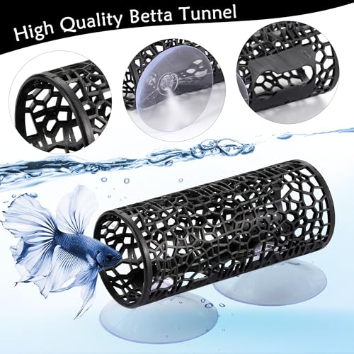 Betta Fish Tunnel Tank Accessories Safe Hollow Hammock Cave Aquarium Fish Toy Decor Hideout Tube Shelter with Suction Cups for Small Fish Shrimp Reptile Guppies Habitat (Black) - color: Black