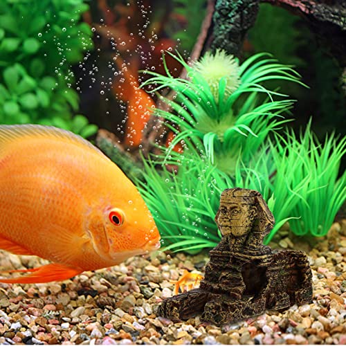balacoo Aquarium Sphinx Statue Ornament 8.26X3.54X5.51In Golden Resin Egyptian Fish Tank Decor for Freshwater Saltwater Landscaping Betta Hides Desktop Decoration