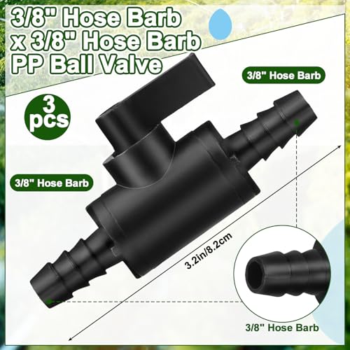 Briwooody 3 Pcs 3/8" Ball Valve Barbed Shut off Valve with 2 Way Hose Barb for Sprayer Drip Irrigation and Aquariums, Compatible with Fimco Sprayer
