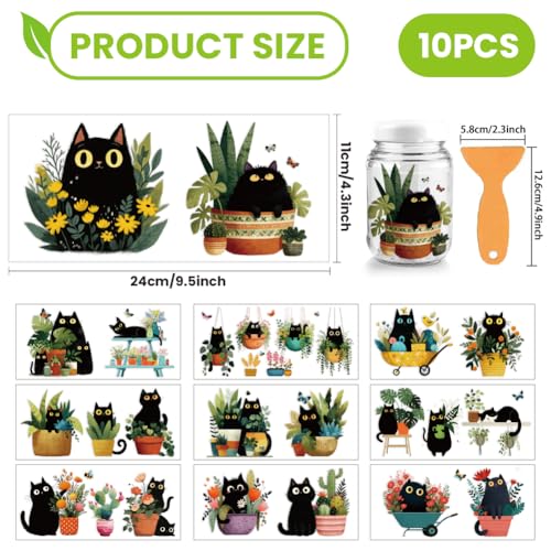 arricraft 10 Sheets UV DTF Cup Wrap for 16OZ Glass, Black Cat and Potted Plant Rub on Decals PVC Transfer Stickers for DIY Cups Wood Funiture 24x11cm/9.4x4.3inch - style: Black Cat and Potted Plant Theme