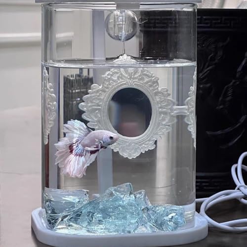OULIGET Floating Fish Tank Decorative Mirror,Betta Exercise Training Mirror,Floating Device Aquarium Decorations,Ornament Training and Aesthetic Landscaping,2 Pieces