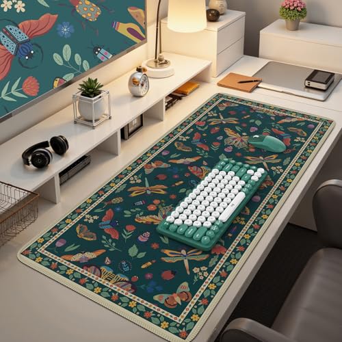 iCasso Desk Mat, Desk Matt for Desktop, Cute Desk Pad Mat, XXL Large Mouse Pad for Desk, Anti-Slip Big Mousepad with Stitched Edges, Keyboard Pad Mouse Mat for Computer(Green) - color: Butterfly-green