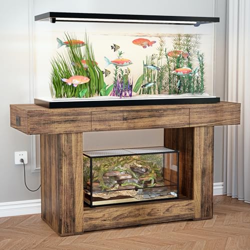 55–75/90 Gallon Aquarium Stand, 48 Inch Fish Tank Stand with Power Outlets & USB Ports, Heavy Duty Double Aquarium Stand for Turtle Reptile Terrarium, Farmhouse Tank Stand,Rustic Brown - color: Rustic Brown
