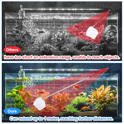 Tyqour Fish Tank Net Small Extendable Aquarium Net with Long Handle Aquarium Fish Net, Surface Skimmer Aquarium Minnow Net for Fish Shrimp Tank, Small Ponds, Creek