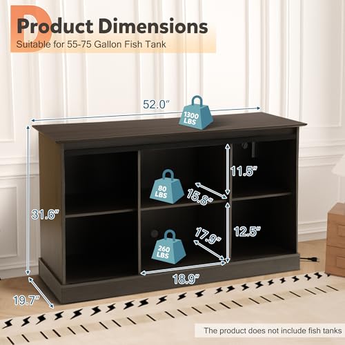 Fish Tank Stand with Power Outlet, Aquarium Stand w/Sliding Barn Doors, 55-75 Gallon Fish Tank Stand w/Cabinet for Accessories Storage for 2 Fish Turtle Tank Reptile Terrarium, 1000 LBS (Gray) - color: Gray