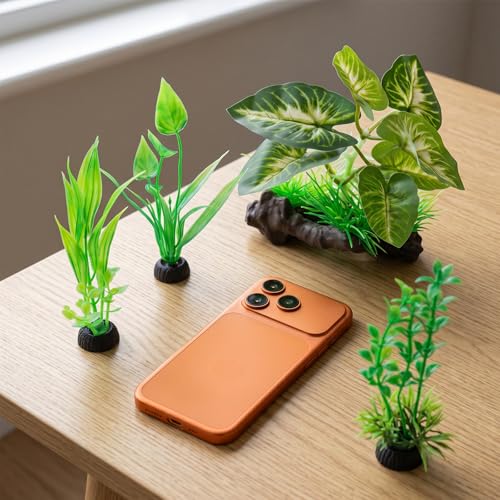 NiHome 9PCS Realistic Aquarium Artificial Plant Decoration Set, Weighted Base Driftwood, Rock Mountain & Aquatic Plants, Non-Fading Aquascape Greenery Ornaments for Freshwater or Saltwater Fish Tanks