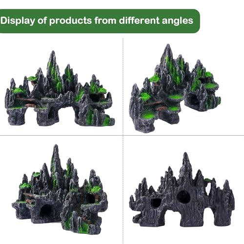 Large Fish Tank Decorations - Mountain View Aquarium Ornament with Tree House Cave Bridge,Large - color: A