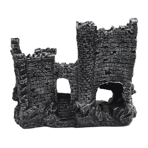 Aquarium Resin Castle Decor, Large Ancient Stone Castle Fish Tank Ornament with Caves & Tunnels, Realistic Hideout for Betta Fish, Guppies, Shrimp, Turtles (Freshwater & Saltwater Safe)
