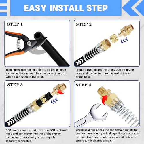 1/2” Hose x 1/2” Male Connector with Spring Guard, Dzakoot 2 Pack Air Brake Hose End Fitting with 2 Pack 1/2” Sleeve Tube - size: 1/2" Hose X 1/2" Male, style: 4PCS KIT