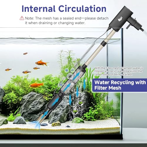 AQQA Electric Aquarium Vacuum Gravel Cleaner - 8W/213GPH Rechargeable Fish Tank Cleaning Tools Automatic Water Changer Pump with Debris Clean & Sand Washing, 4-Speed Adjustable Powerful Suction - size: 8W with 213GPH