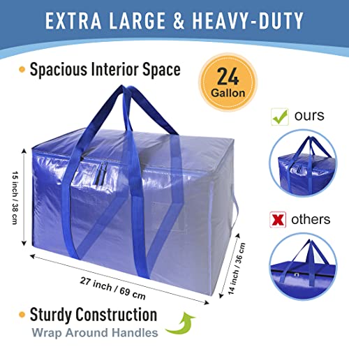 Moving Bags Heavy Duty Extra Large Storage Tote for Space Saving, Traveling Organizer, with Zippers & Strong Carrying Handles Alternative to Moving Boxes, Packing Supplies (Set of 6) - color: 6-package-Blue