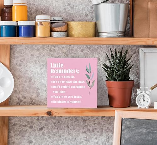 SRADMO Inspirational Little Reminders Wood Box Sign Desk Decor, Inspirational Desk Decor, College Motivational Positive Affirmation Gifts Box Sign For Office Home Dorm Tabletop Decoration(Pink) - color: pink, size: 5″×5″