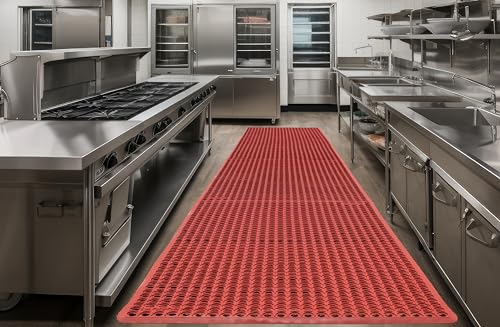 Rhino Mats, K-Series Comfort Tract Anti-Fatigue Drain-Thru Beveled Floor Mat, Drainage Non-Slip Grease-Resistance for Kitchen, Restaurant, Pool, Gym, Bar or Patio (Terra Cotta, 3' x 20' x 0.5") - size: 3' x 20' x 0.5" Terra Cotta