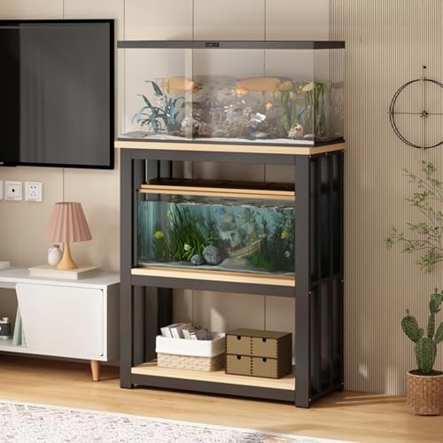 Adjustable Rimless Aquarium Stand with 2-Tier Shelves, 100kg Capacity Fish Tank Table for Home & Office - Stylish Beige 60x40cm (23.6x15.7in) - color: Beige, size: 60x40cm/23.6x15.7in