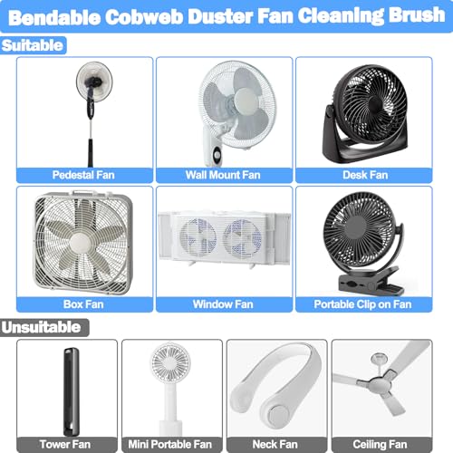 XANGNIER Fan Cleaning Brush Tools Set,10 Pcs Fan Cleaner for Stand up Fan/Desk/Window Exhaust/Box/Oscillating/Standing/Floor/Clip on/Wall/Table/Wall Mount/Pedesta Fan,Bendable Cobweb Duster Remover - color: Multicolor1
