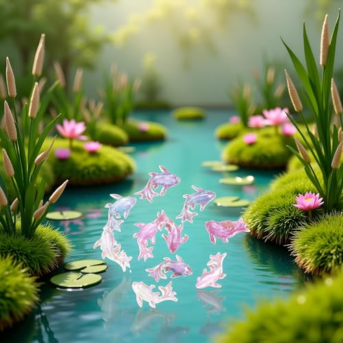 200Pcs Multicolour Cute Mini Shiny Miniature Resin Goldfish Figurines, DIY Terrarium Crafts Ornament Accessories, Mini Gardens Decor, Fairy Garden Accessories Ornament, Garden Sculptures and Statues