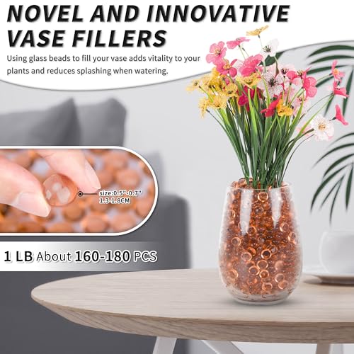 1 LB Pink Flat Glass Beads, 160-180PCS Small Glass Marbles, Mini Flat Round Pebbles for Vase Filler and Floral, Fish Tank Rocks Decorative Gemstones for Home and Aquarium Décor - color: Pink