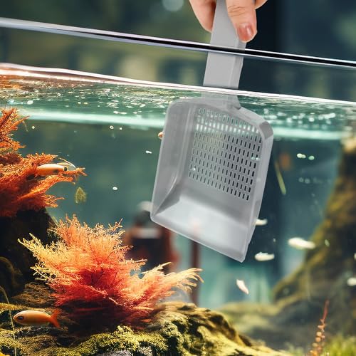 NUOBESTY Fish Tank Sand Scoop with Drainage Holes, Gray Aquarium Gravel Shovel for Sediment Cleaning, Portable Fish Tank Cleaning Tool for Aquarium Maintenance